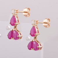 2.77 Ct Pear Ruby 14K Gold Earrings