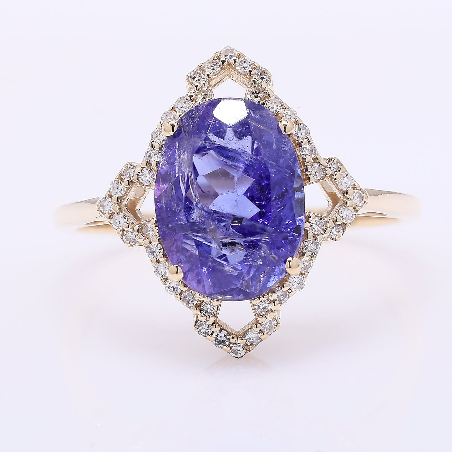 3.32 Ct Oval Mixed Cut Natural Tanzanite 14K Gold Ring
