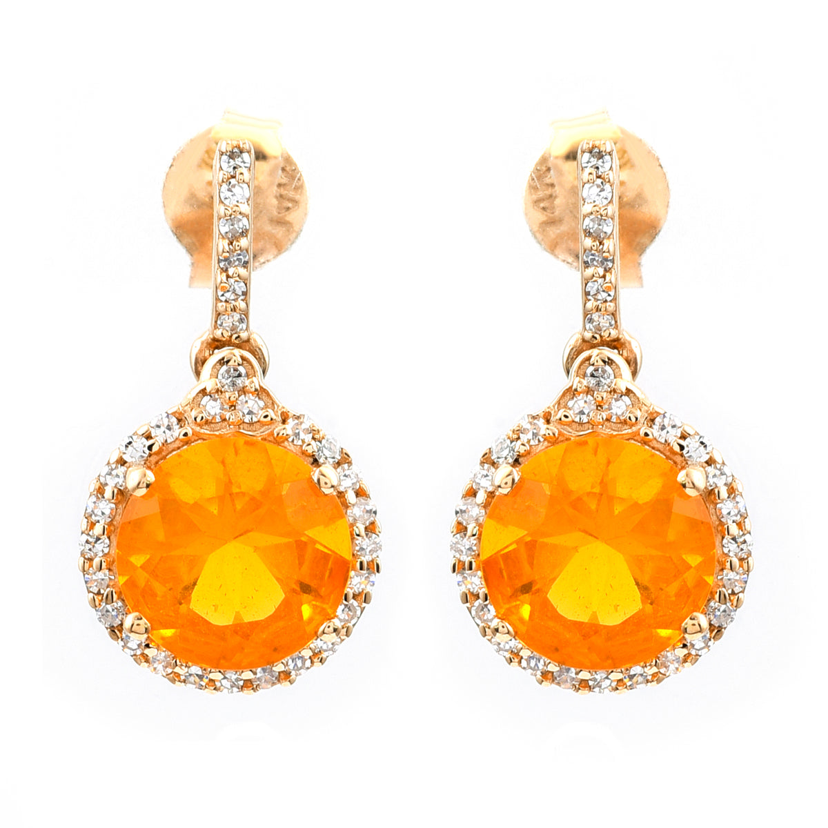 1.73 Ct Round Mixed Cut Natural Fire Opal 14K Gold Earrings