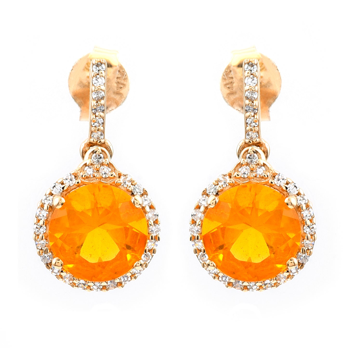 1.73 Ct Round Mixed Cut Natural Fire Opal 14K Gold Earrings