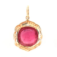 6.10 Ct Cushion Cabochon Cut Natural Pink Tourmaline 14K Gold Pendant