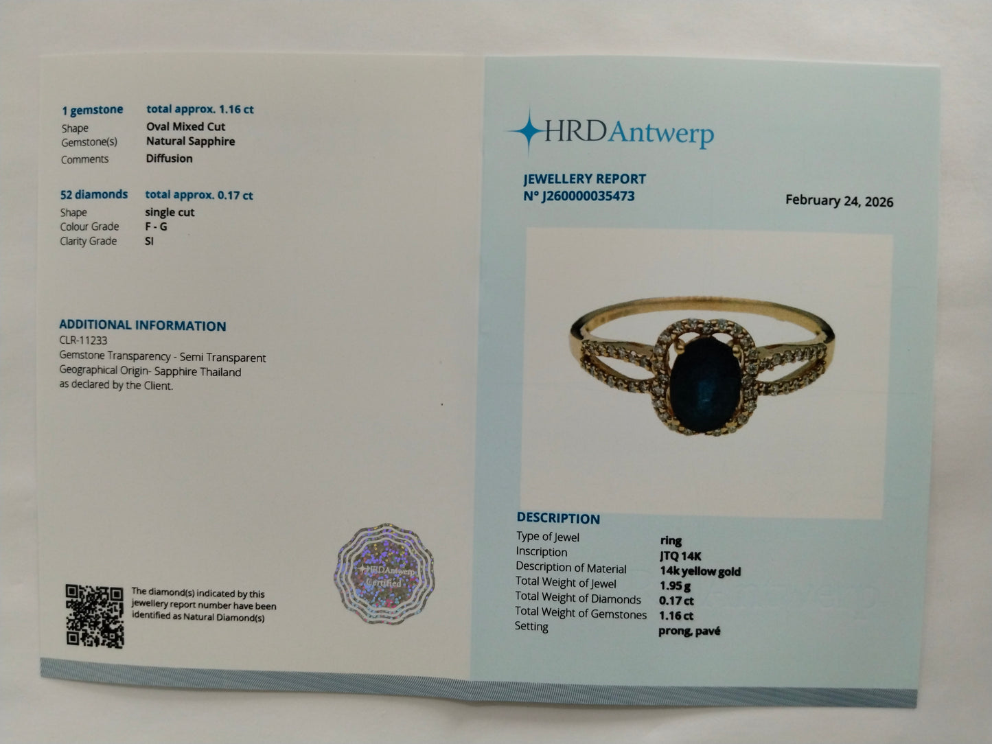 1.33 Ct Oval Mixed Cut Natural Sapphire 14K Gold Ring