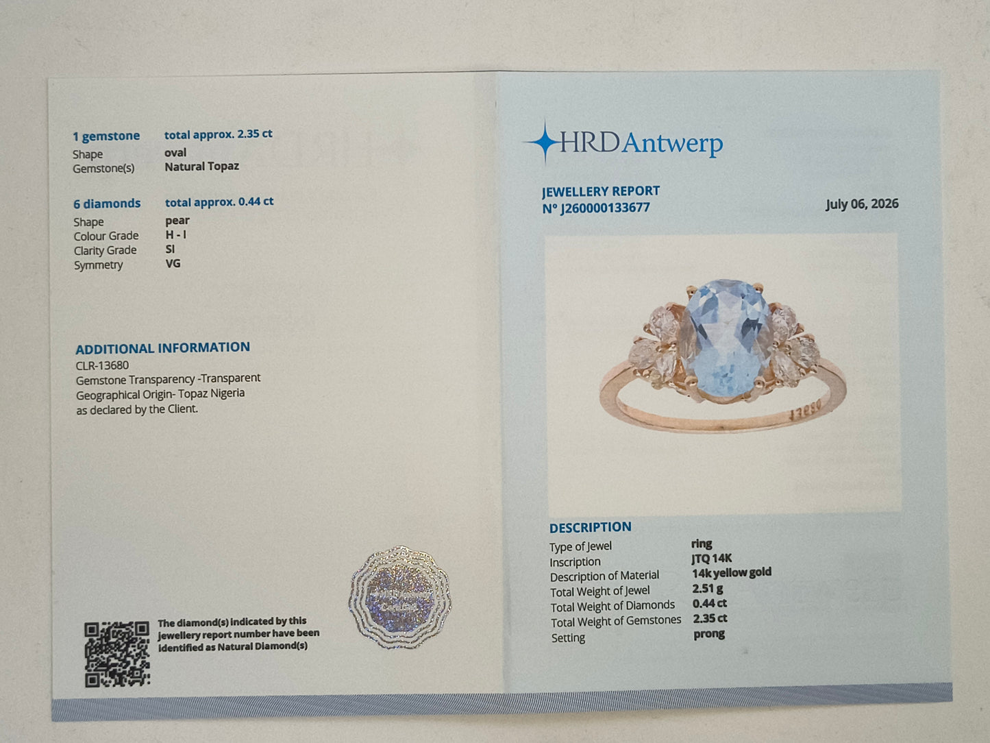 2.79 Ct Oval Natural Topaz 14K Gold Ring