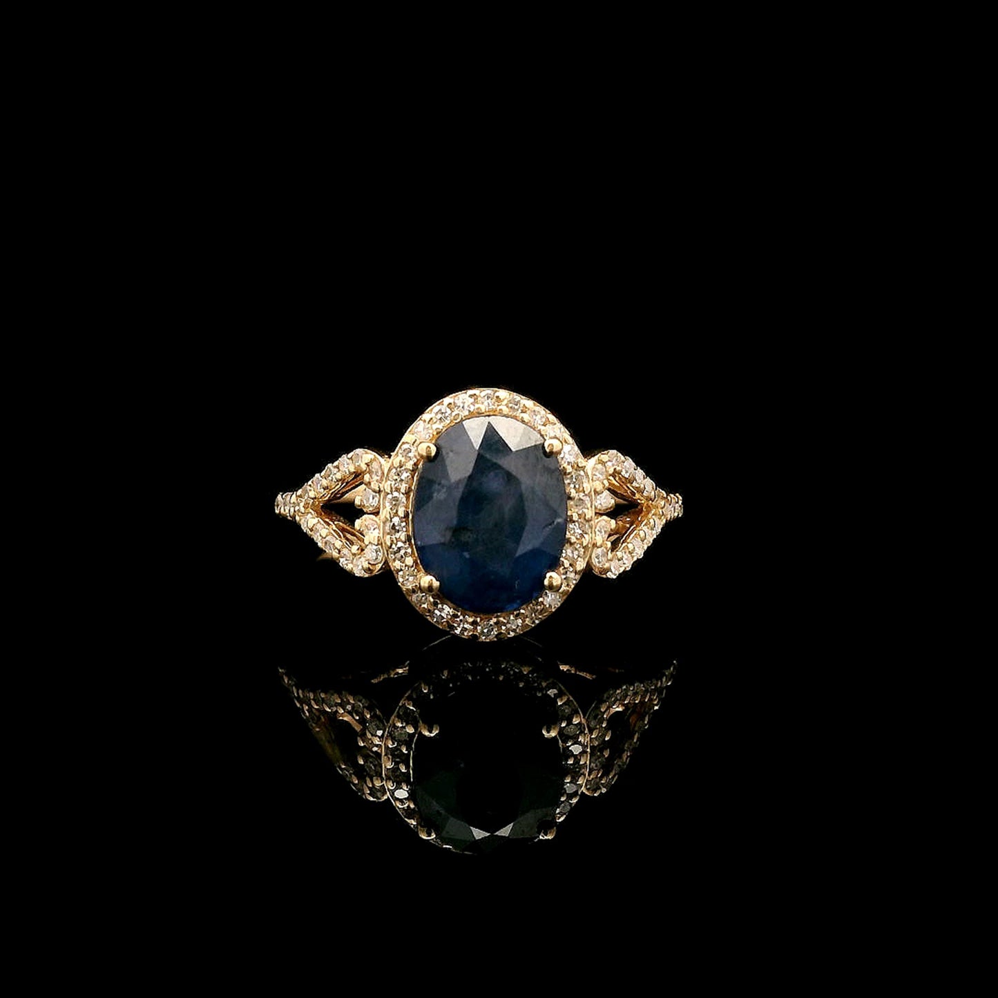 2.29 Ct Oval Mixed Cut Natural Sapphire 14K Gold Ring