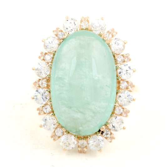 18.32 Ct Oval Natural Beryl Emerald 14K Gold Ring
