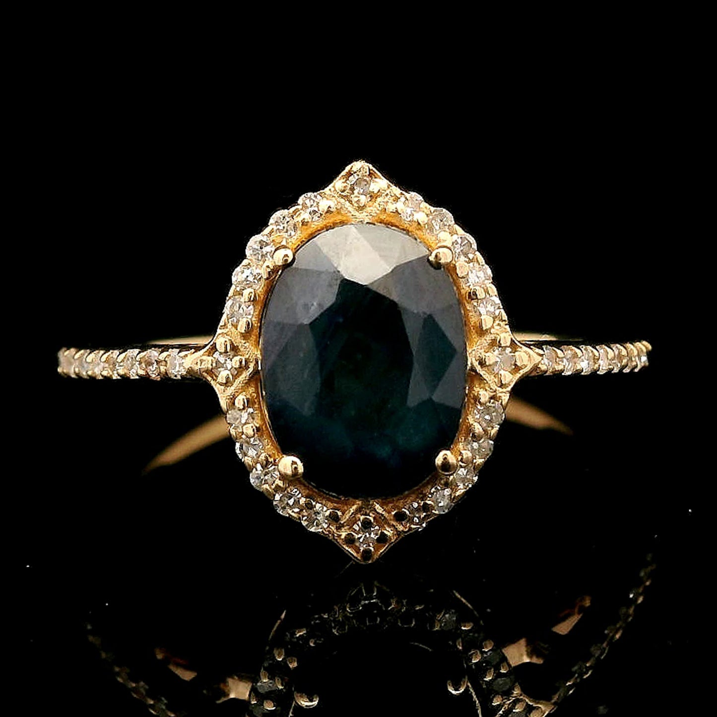 1.81 Ct Oval Mixed Cut Natural Sapphire 14K Gold Ring