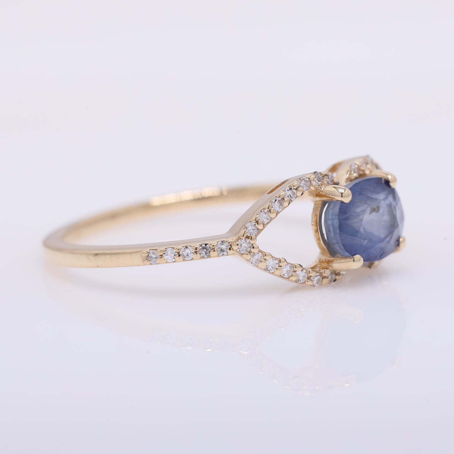 1.30 Ct Oval Mixed Cut Natural Sapphire 14K Gold Ring