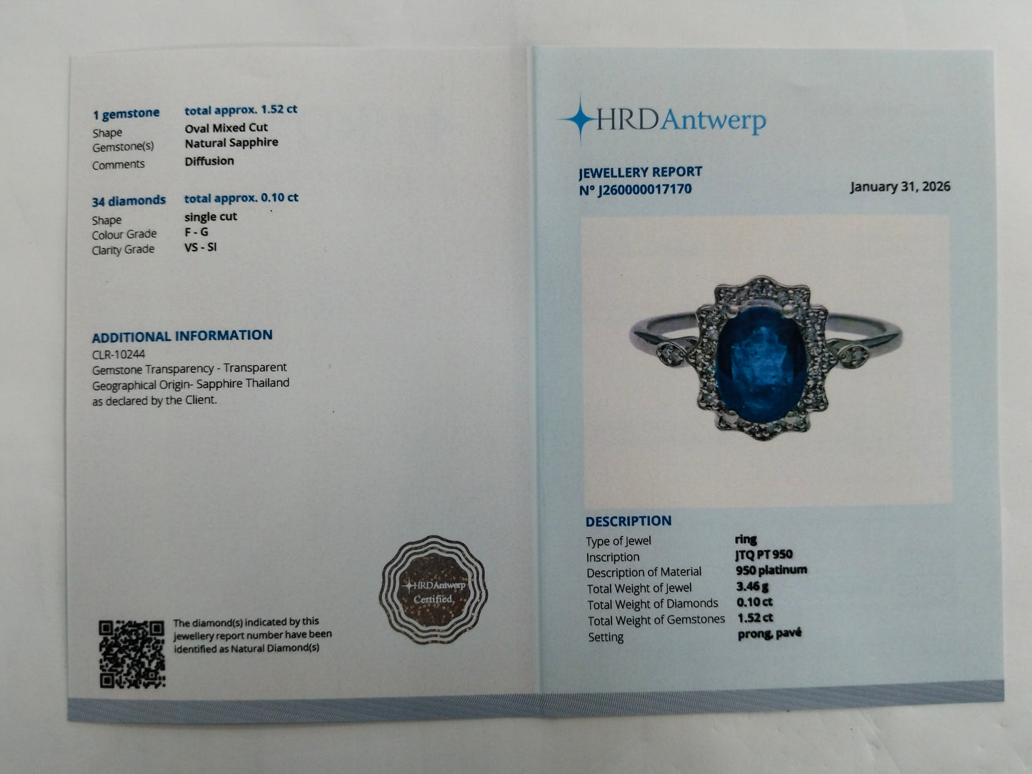 1.62 Ct Oval Mixed Cut Natural Sapphire 950 Platinum Ring