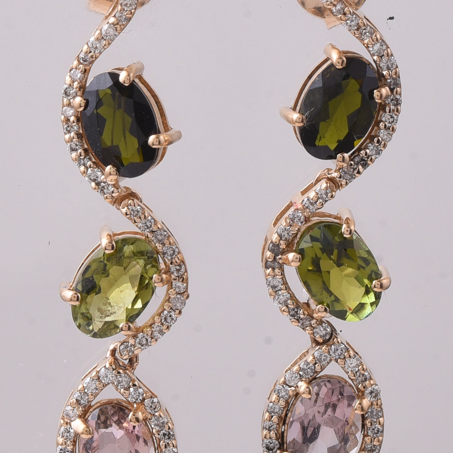 3.68 Ct Oval Mixed Cut Natural Multi-Coloured Tourmaline 14K Gold Earrings