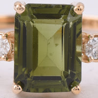 1.69 Ct Octagon Step Cut Natural Green Tourmaline 14K Gold Ring
