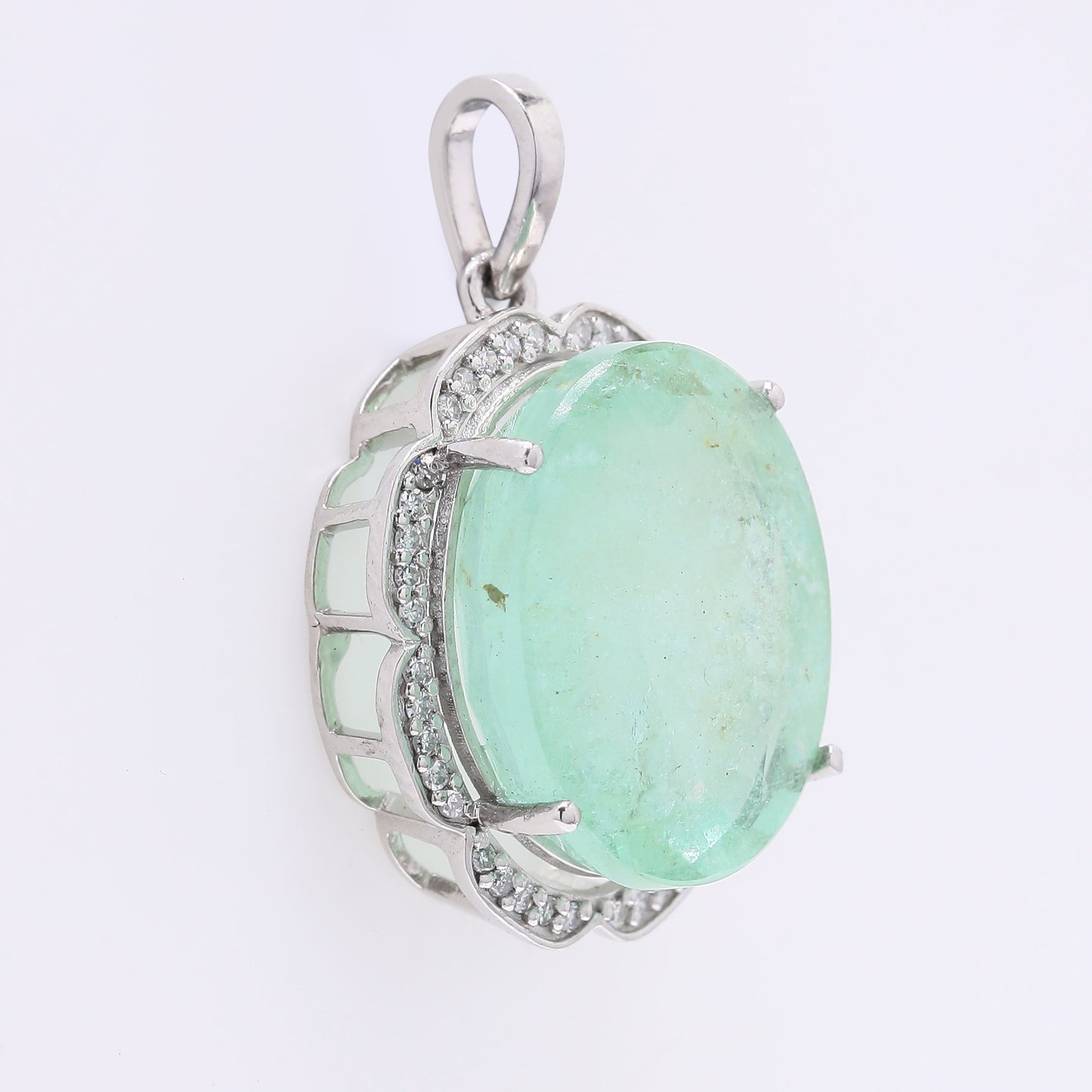 10.78 Ct Oval Mixed Cut Natural Beryl 950 Platinum Pendant