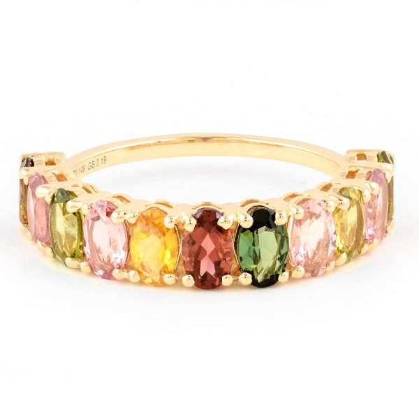 2.19 Ct Oval Multi Tourmaline 14K Gold Ring