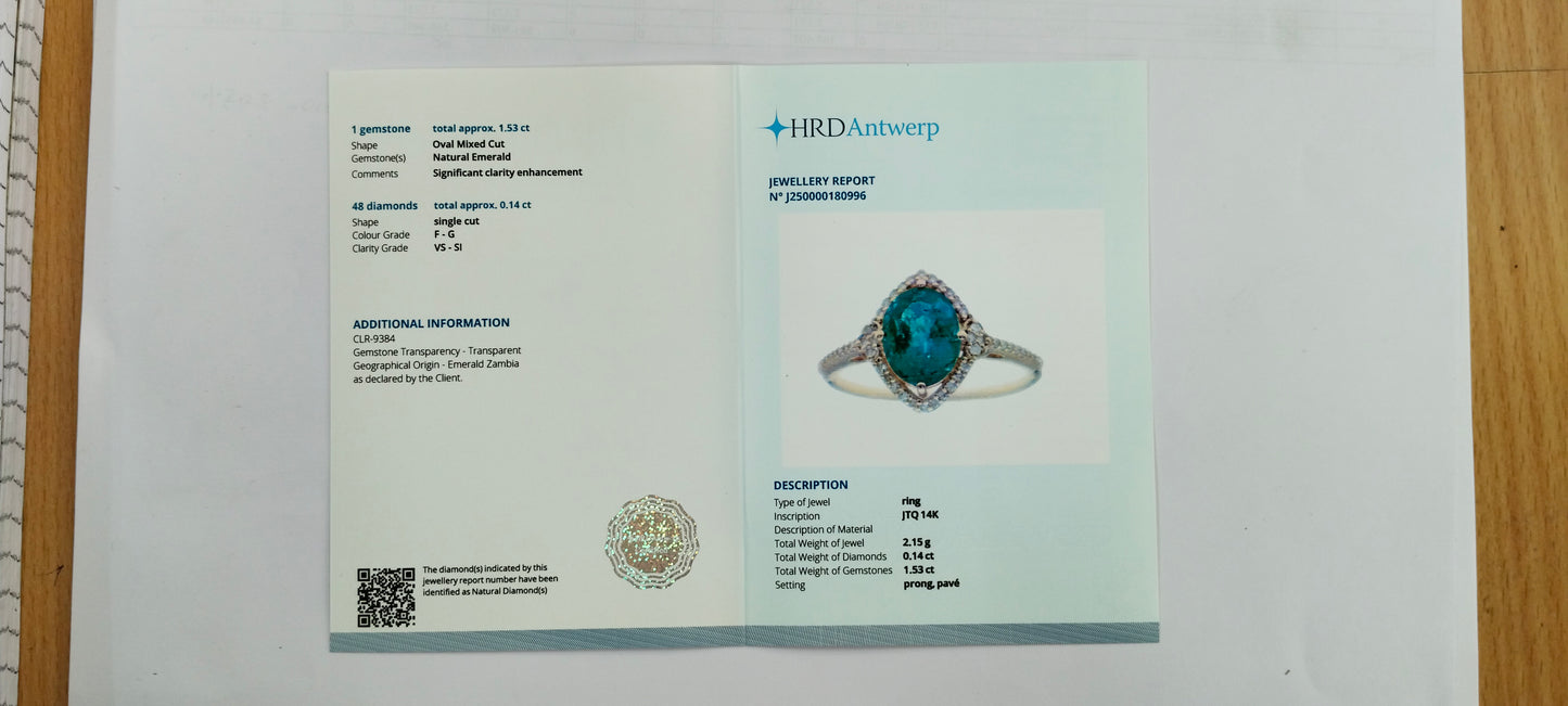 1.67 Ct Oval Mixed Cut Natural Emerald 14K Gold Ring