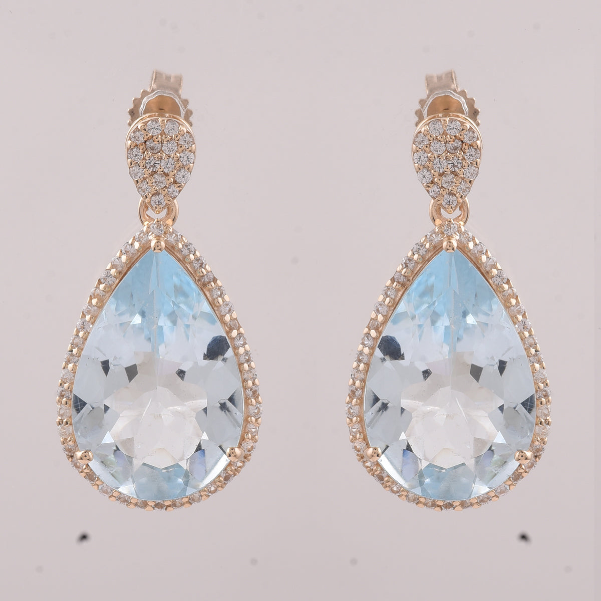 8.07 Ct Pear Aquamarine 9K Gold Earrings