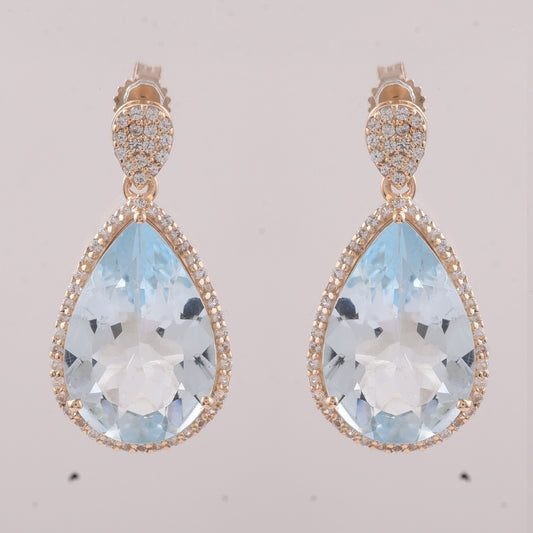 8.07 Ct Pear Aquamarine 9K Gold Earrings