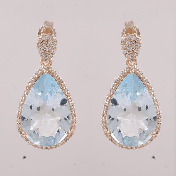 8.07 Ct Pear Aquamarine 9K Gold Earrings