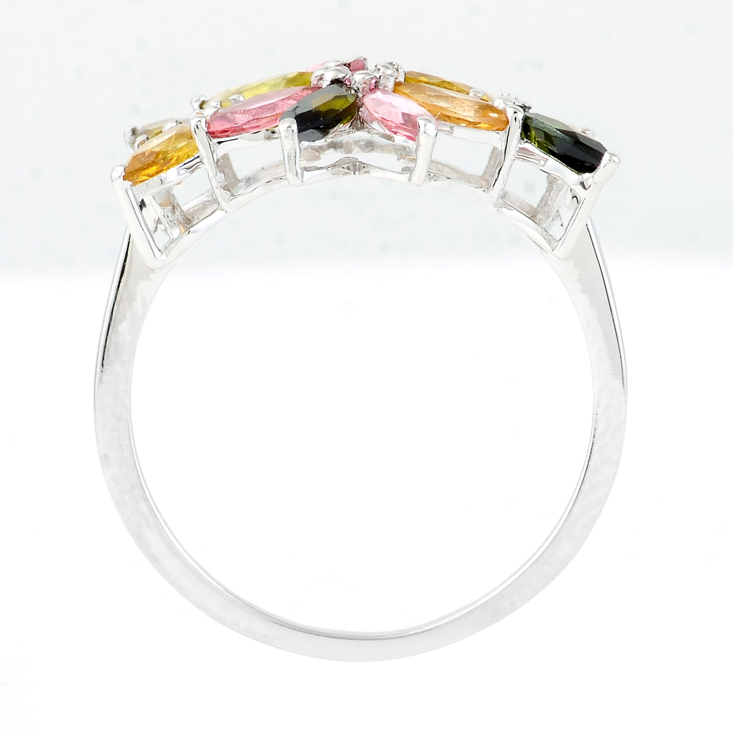 1.68 Ct Marquise Mixed Cut, Round Mixed Cut Natural Multi-Coloured Tourmaline 950 Platinum Ring