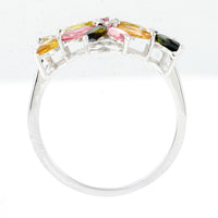 1.68 Ct Marquise Mixed Cut, Round Mixed Cut Natural Multi-Coloured Tourmaline 950 Platinum Ring