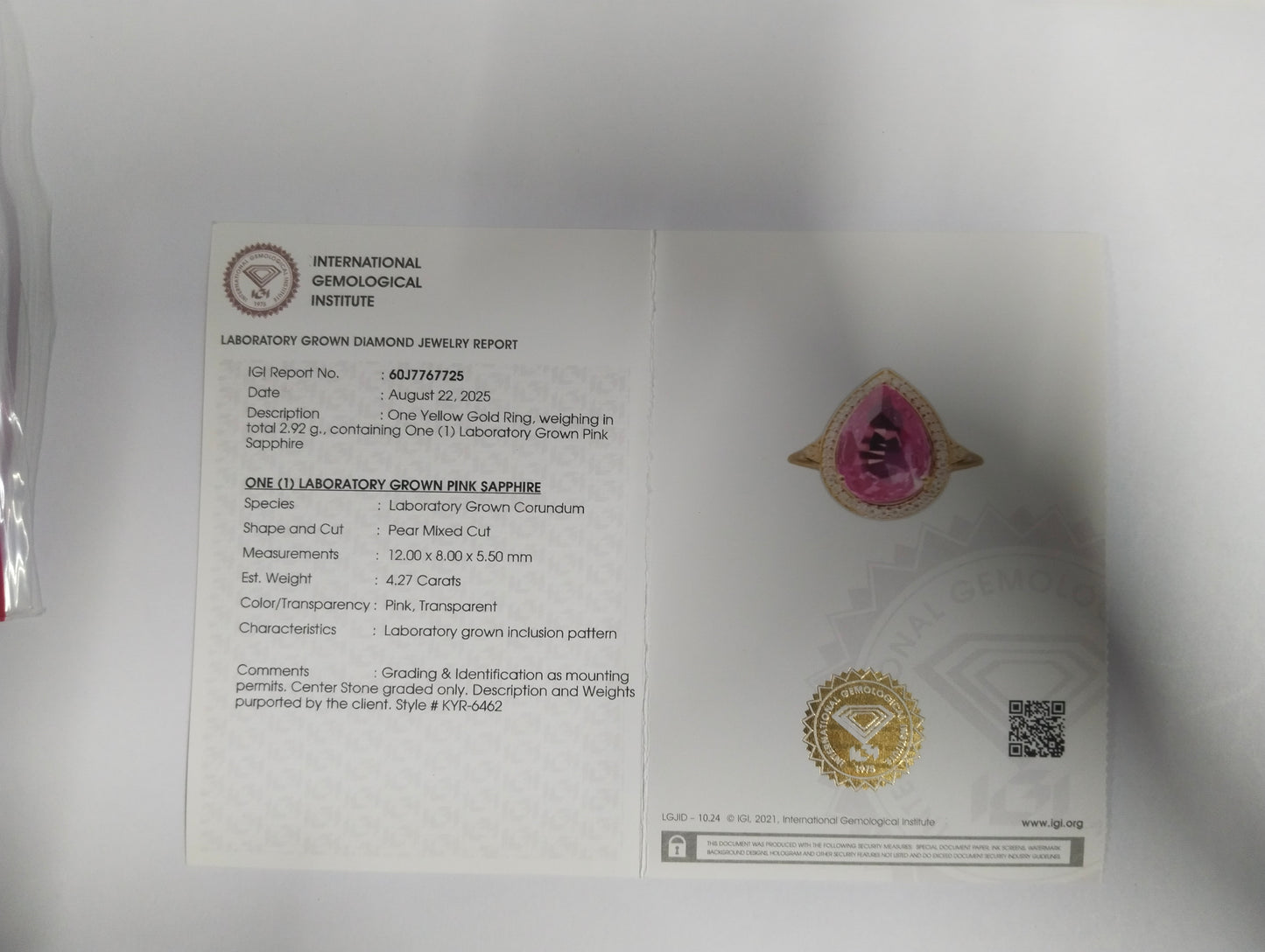 4.40 Ct Pear Mixed Cut Lab Grown Pink Sapphire 14K Gold Ring