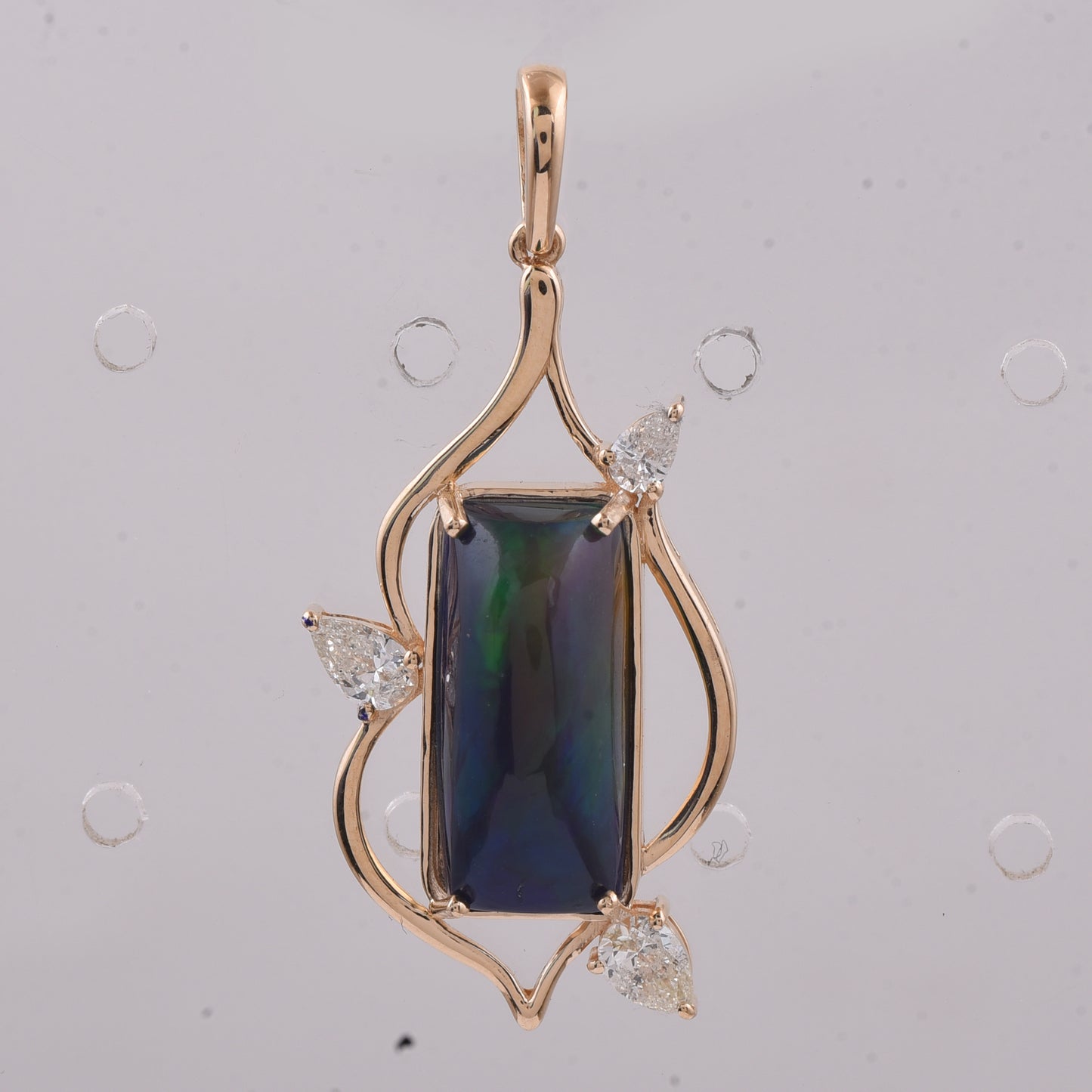 4.71 Ct Rectangle Cabochon Cut Natural Black Opal 14K Gold Pendant