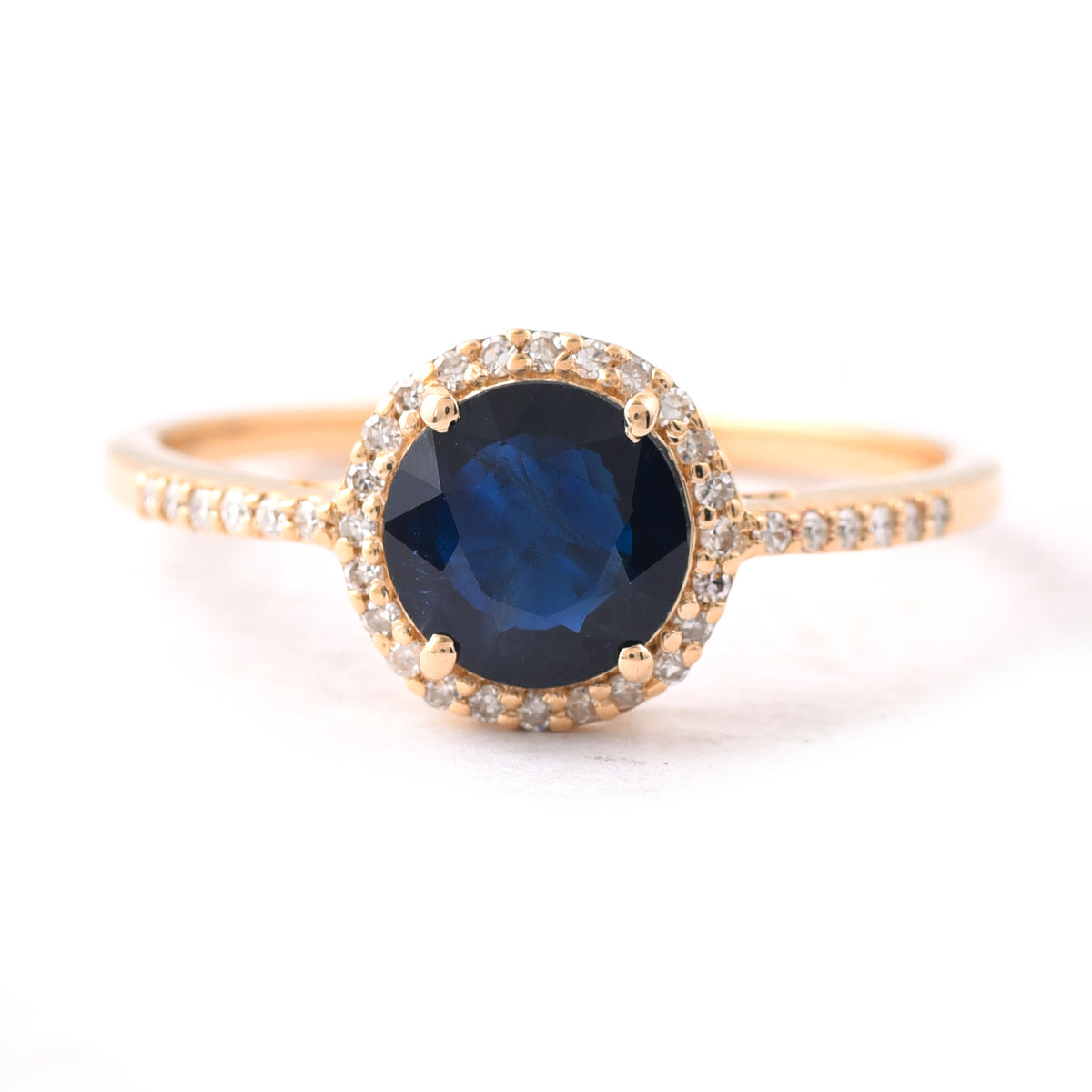 1.18 Ct Round Mixed Cut Natural Sapphire 14K Gold Ring