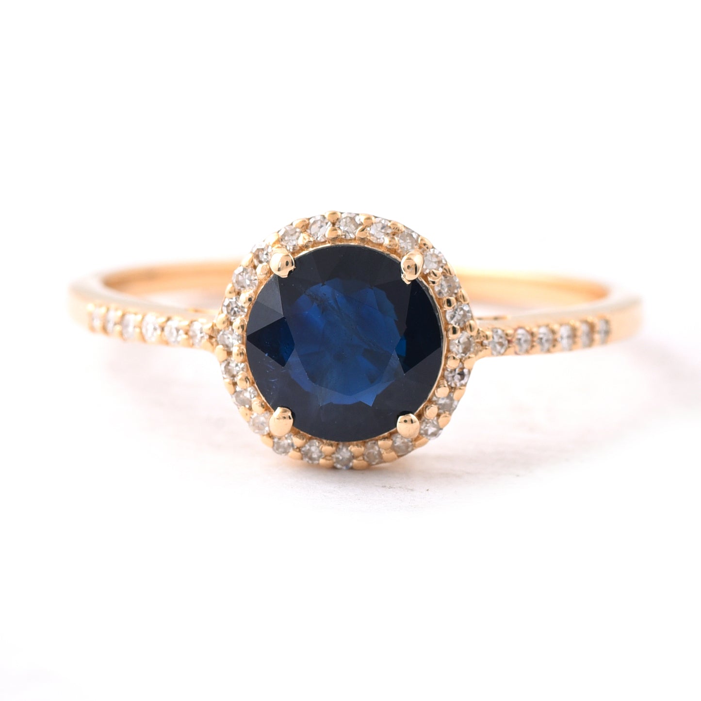 1.18 Ct Round Mixed Cut Natural Sapphire 14K Gold Ring