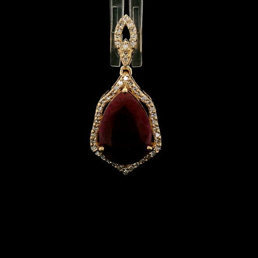 4.24 Ct Pear Mixed Cut Natural Corundum Ruby 14K Gold Pendant
