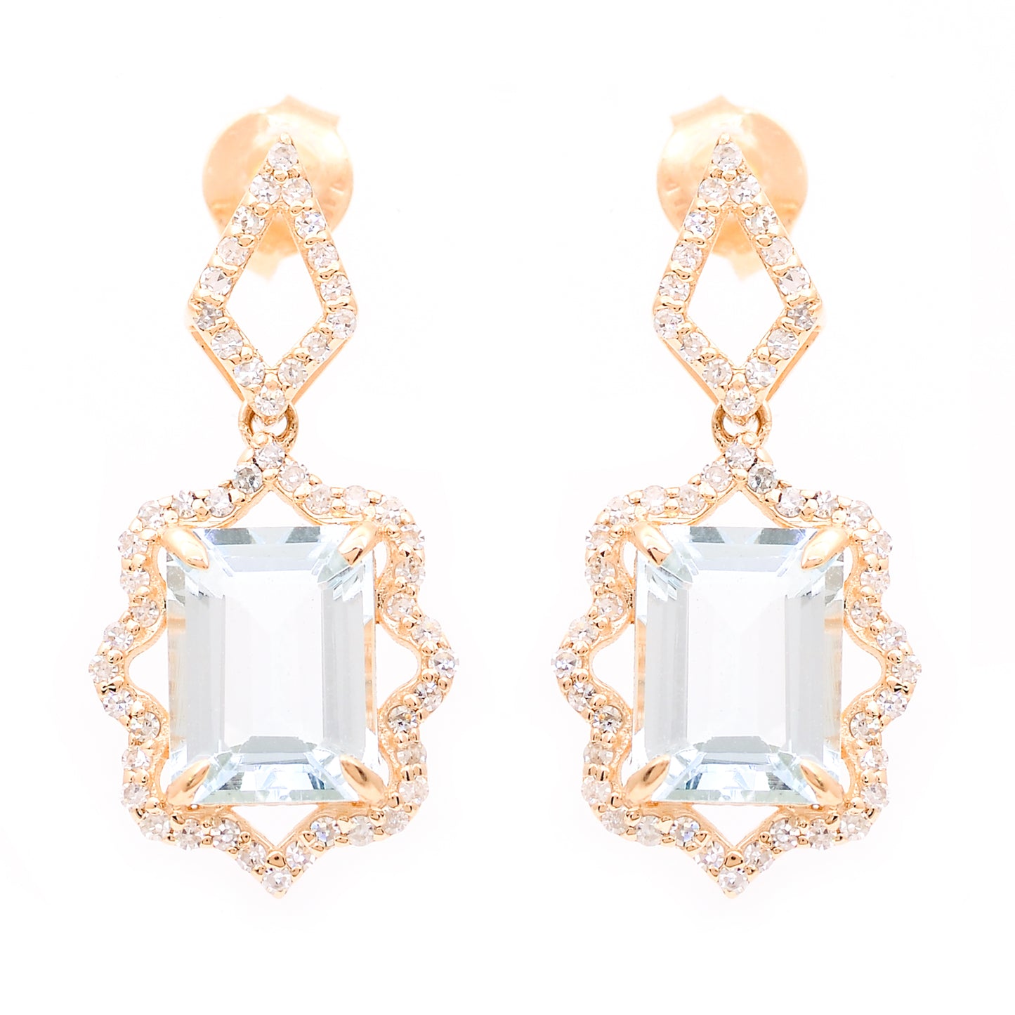 2.74 Ct Octagon Step Cut Natural Aquamarine 14K Gold Earrings