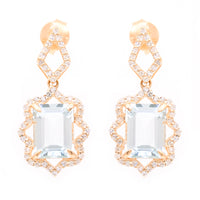 2.74 Ct Octagon Step Cut Natural Aquamarine 14K Gold Earrings