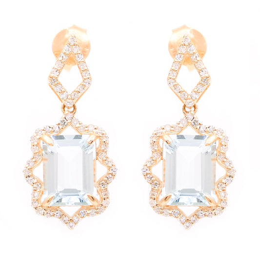2.74 Ct Octagon Step Cut Natural Aquamarine 14K Gold Earrings