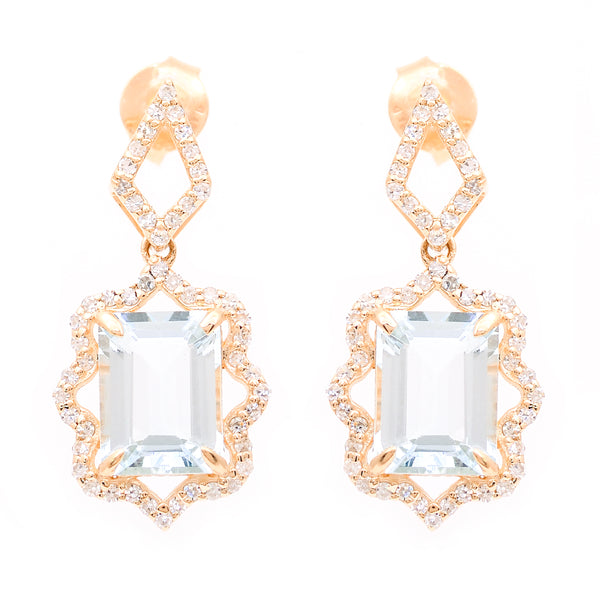 2.74 Ct Octagon Step Cut Natural Aquamarine 14K Gold Earrings