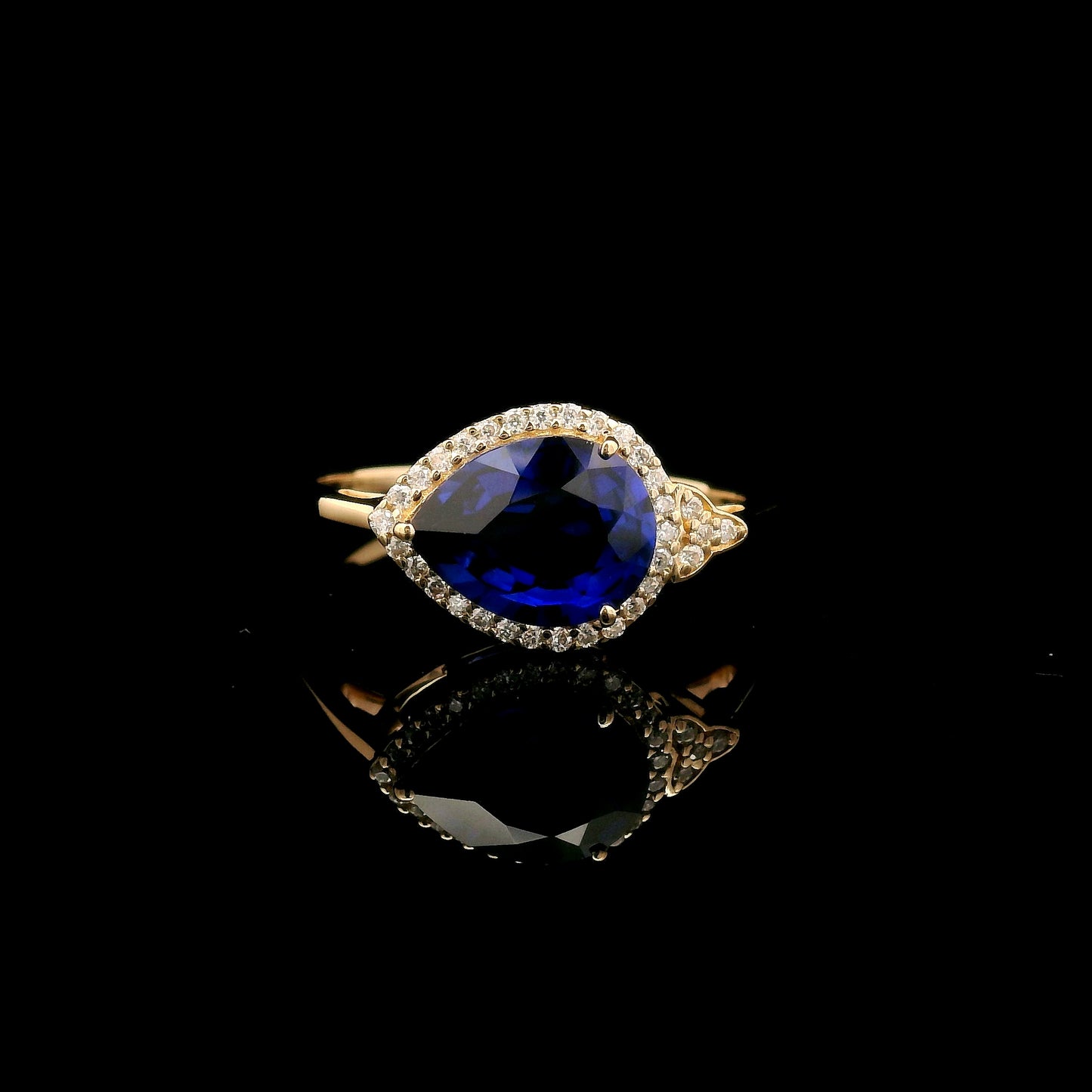 2.25 Ct Pear Mixed Cut Lab Grown Sapphire 14K Gold Ring