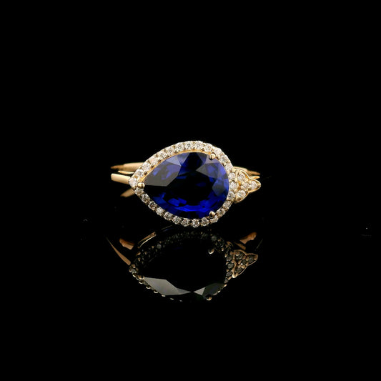 2.25 Ct Pear Mixed Cut Lab Grown Sapphire 14K Gold Ring