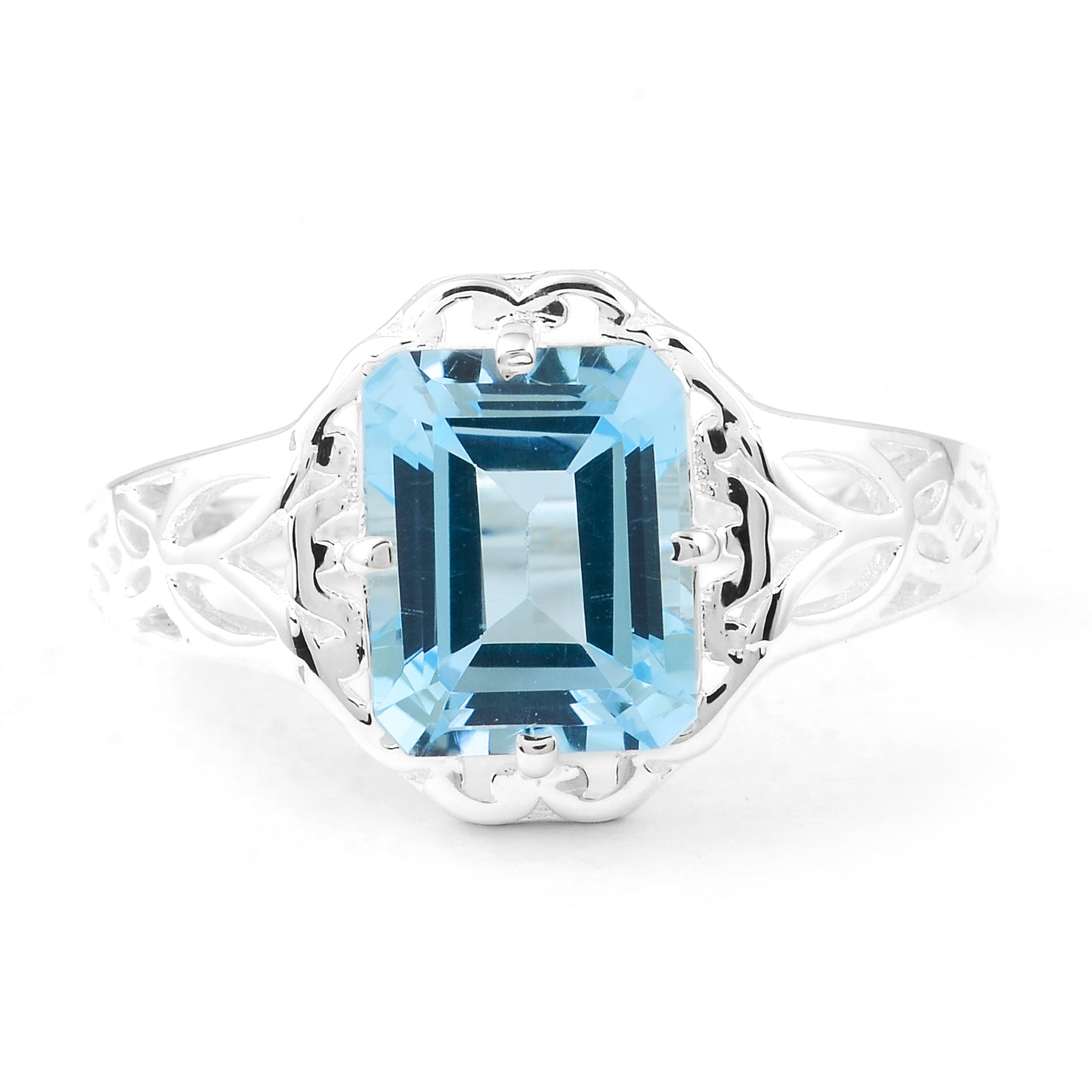 4.24 Ct Octagon Blue Topaz 925 Sterling Silver Ring