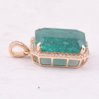 7.57 Ct Octagon Step Cut Natural Emerald 14K Gold Pendant