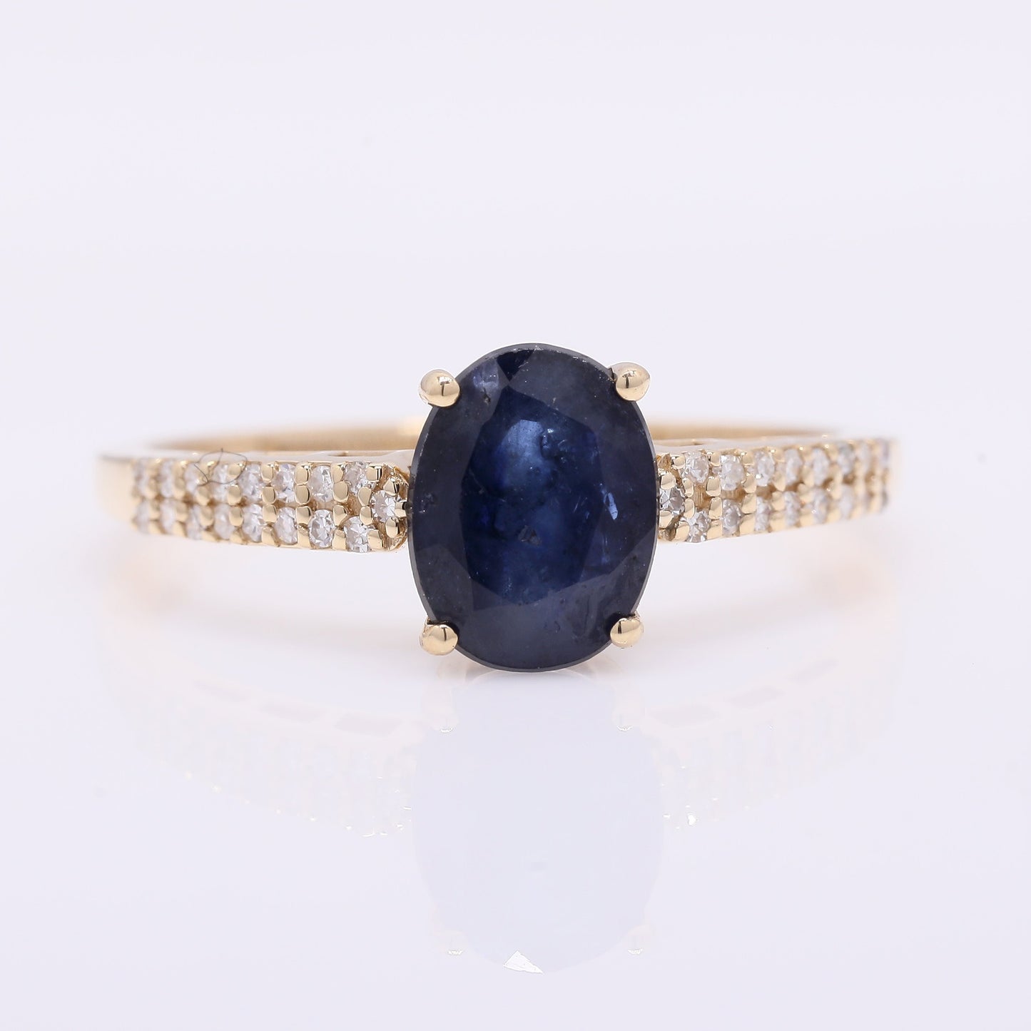 1.85 Ct Oval Mixed Cut Natural Sapphire 14K Gold Ring