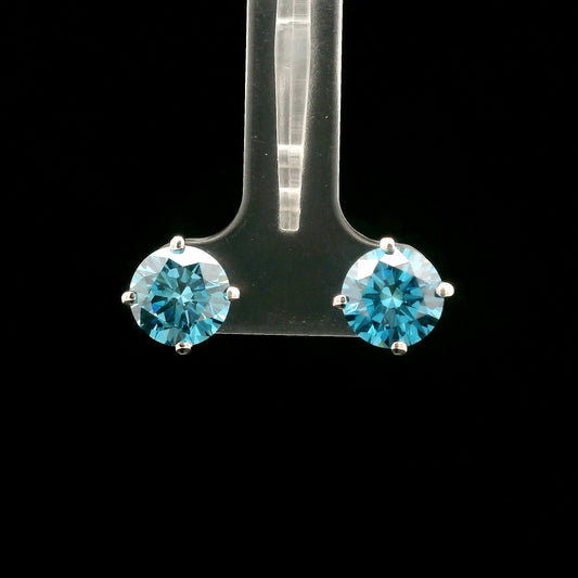 4.00 Carats Blue Lab Grown Diamond 14K Gold Earrings