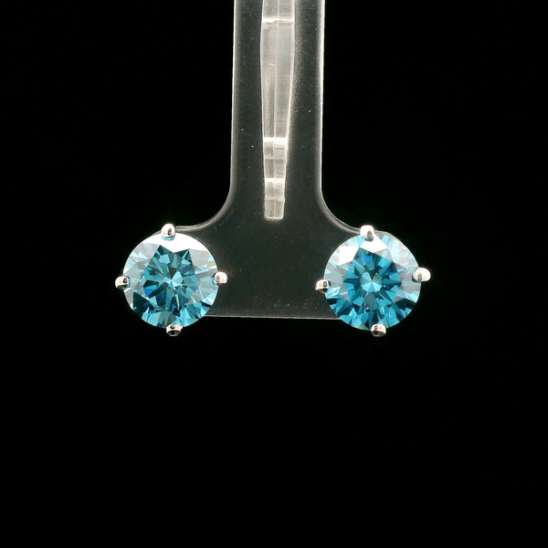 4.00 Carats Blue Lab Grown Diamond 14K Gold Earrings