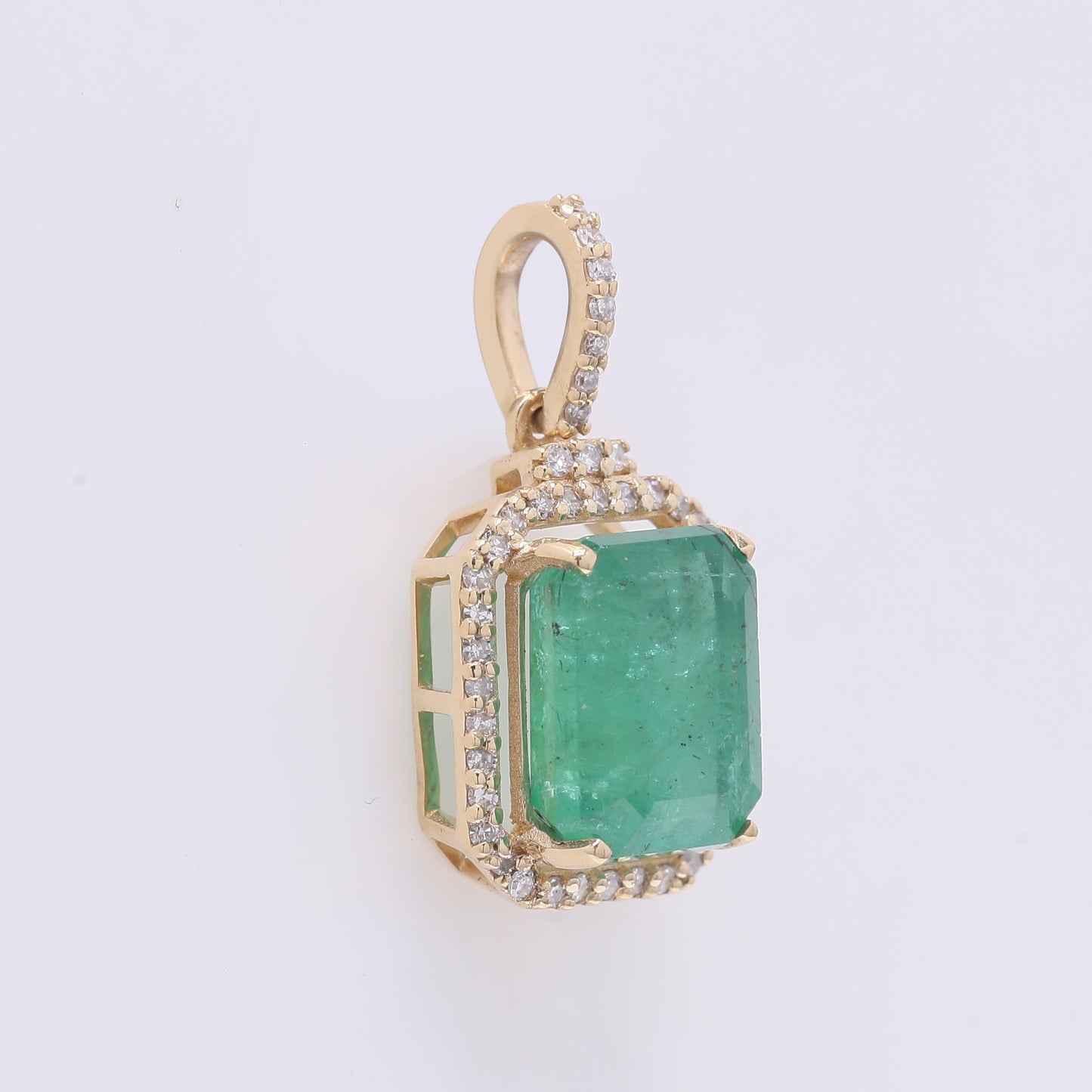 3.11 Ct Octagon Step Cut Natural Emerald 14K Gold Pendant