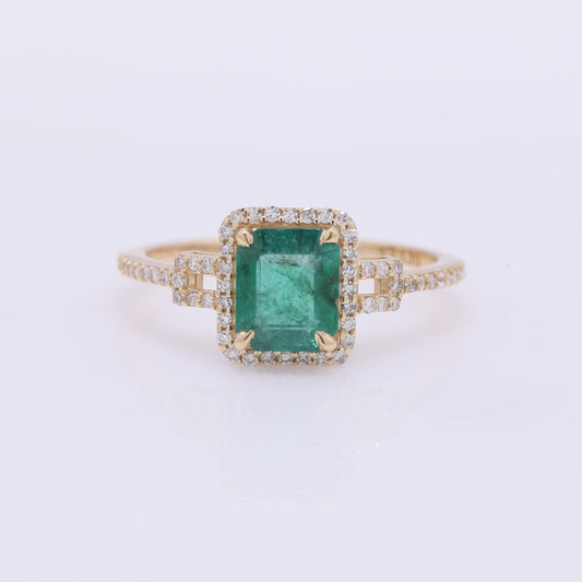 1.34 Ct Octagon Step Cut Natural Emerald 14K Gold Ring