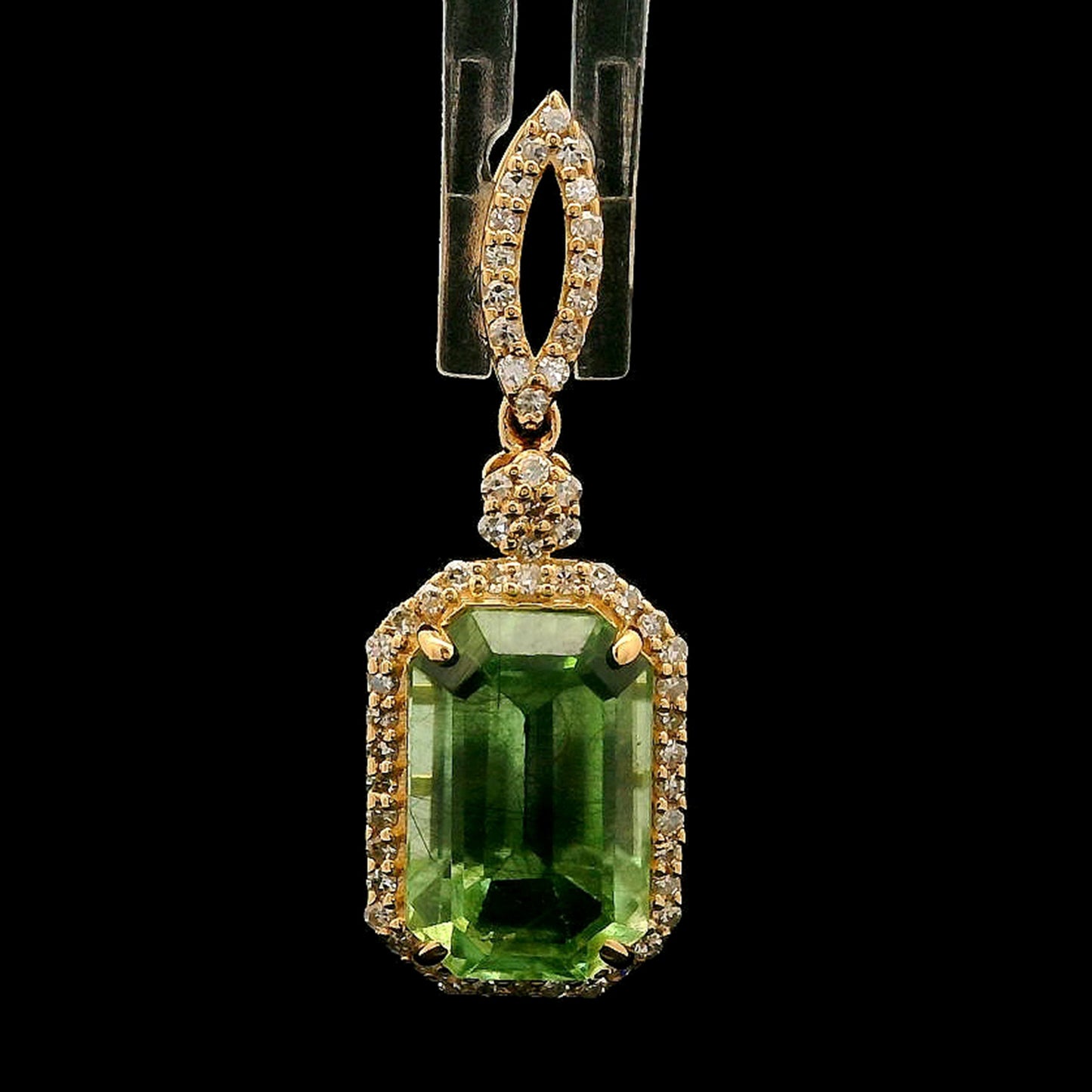 3.55 Ct Octagon Step Cut Natural Peridot 14K Gold Pendant