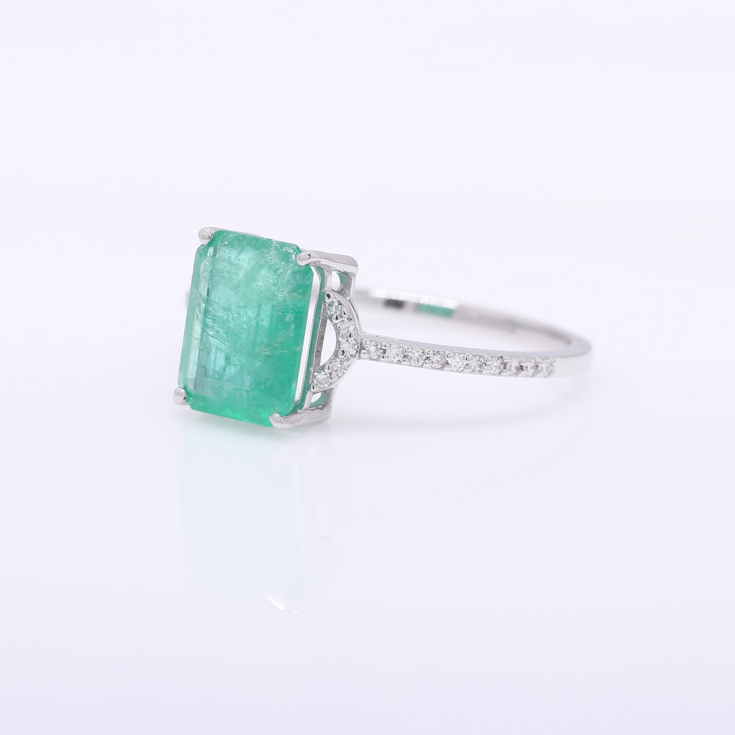 2.06 Ct Octagon Step Cut Natural Emerald 950 Platinum Ring