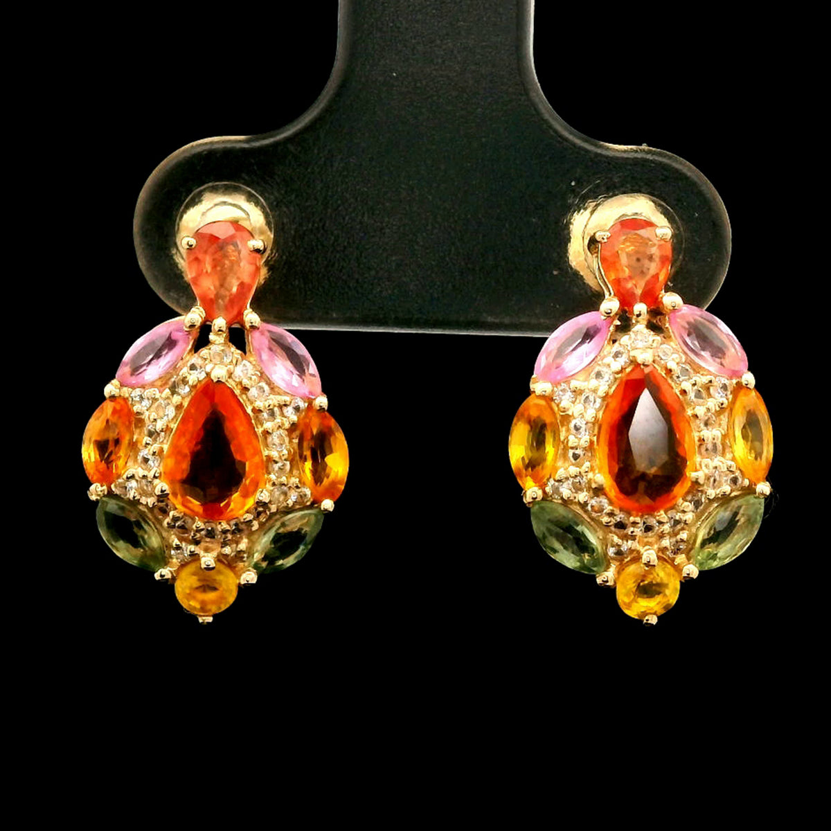 2.89 Ct Pear Multi Sapphire 14K Gold Earrings