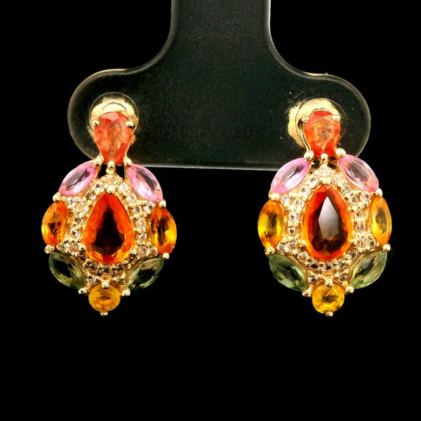 2.89 Ct Pear Multi Sapphire 14K Gold Earrings