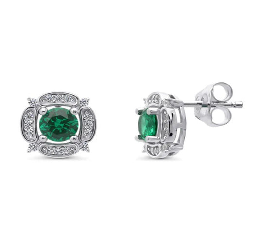 Flower Halo CZ Stud Earrings in Sterling Silver
