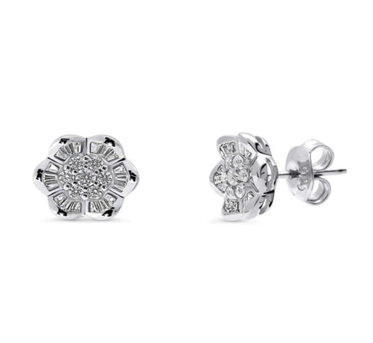 Flower CZ Stud Earrings in Sterling Silver