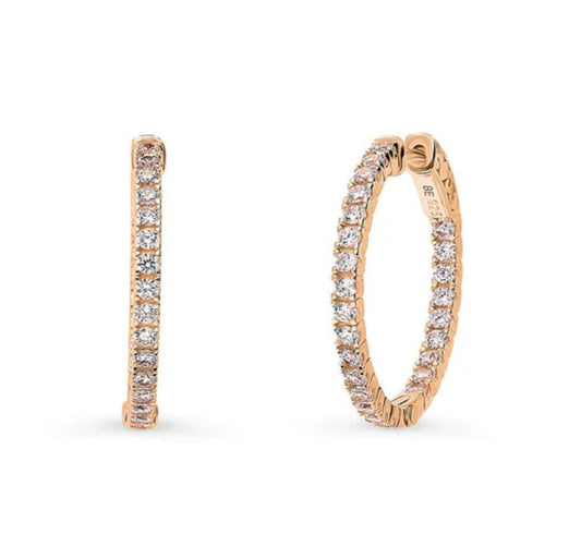 CZ Medium Inside-Out Hoop Earrings in Sterling Silver 1"