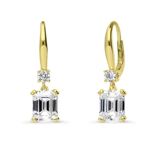 Solitaire 3.4ct Emerald Cut CZ Leverback Earrings in Sterling Silver