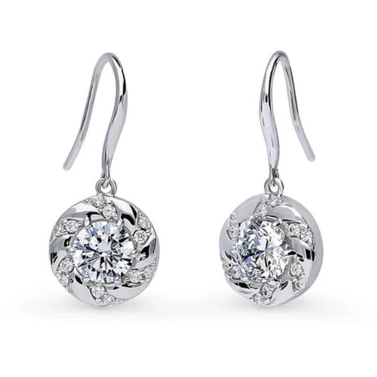 Wreath Woven CZ Fish Hook Dangle Earrings in Sterling Silver