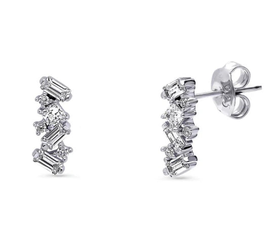 Cluster Bar CZ Stud Earrings in Sterling Silver
